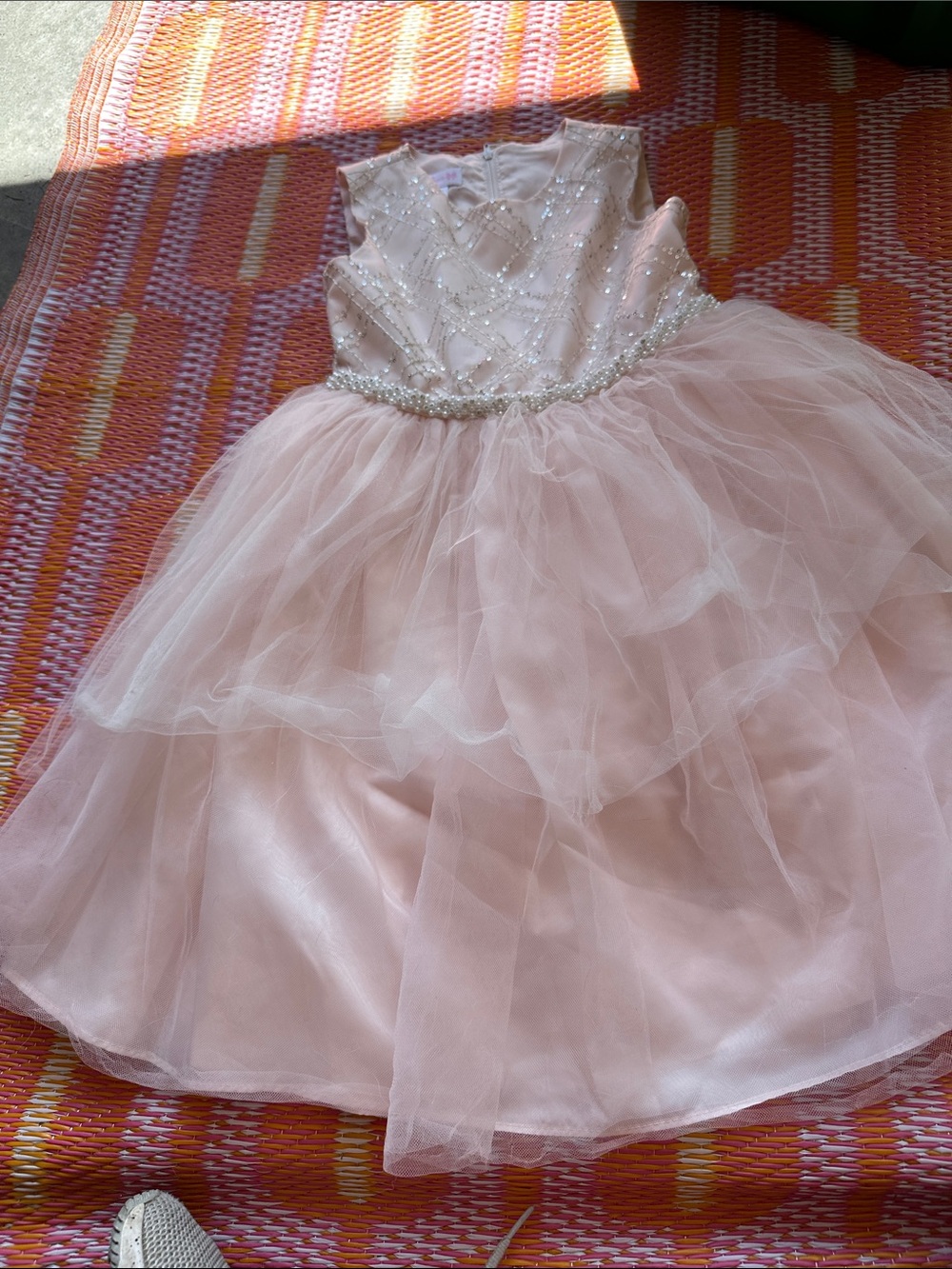 Bonnie Jean Pink Tulle Formal Dress with Beaded Waist